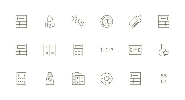 fórmula icono conjunto con 18 mínimo línea gráficos sencillo icono paquete vector