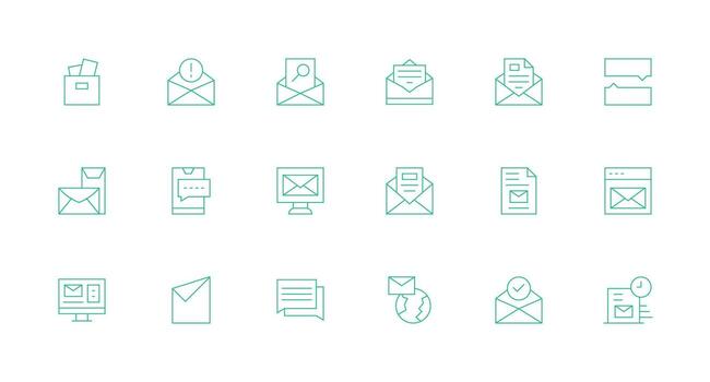 bandeja de entrada presentando 18 íconos en mínimo línea diseño profesional icono paquete para desarrollo trabajo vector