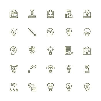 Inspiration Icon Set with 25 Medium Stroke Outline Graphics Detailed Icon Collection for Design Systems vector