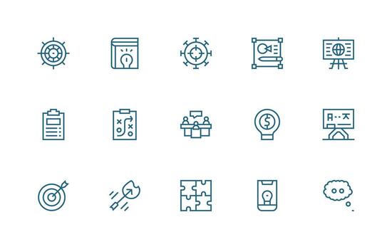 Strategy Icon Collection with 15 Regular Line Designs Style Icon Set vector