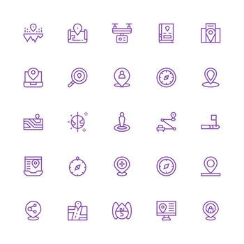 Gps Icon Set with 25 Medium Stroke Outline Graphics UI and UX Focused Icon Collection vector
