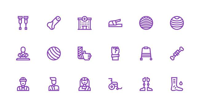 Rehabilitation Design Icons featuring 18 in Strong Stroke Line Style Core Icon Collection for Daily Tasks vector