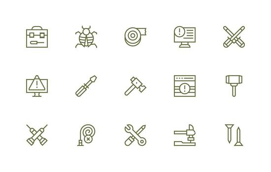 15 regular línea diseños para reparar íconos simplificado icono paquete para visual herramientas vector