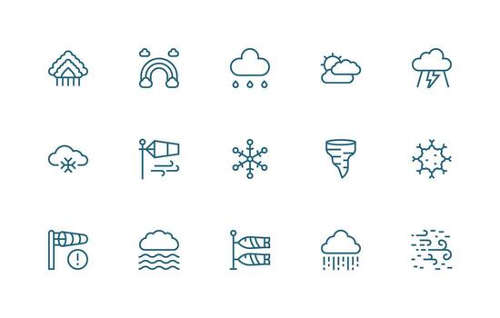 15 meteorológico íconos en regular línea estético usuario interfaz íconos para digital productos vector