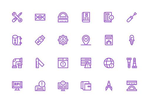 Technical including 24 Thick Line Line Illustrations Core Icon Collection for Daily Tasks vector