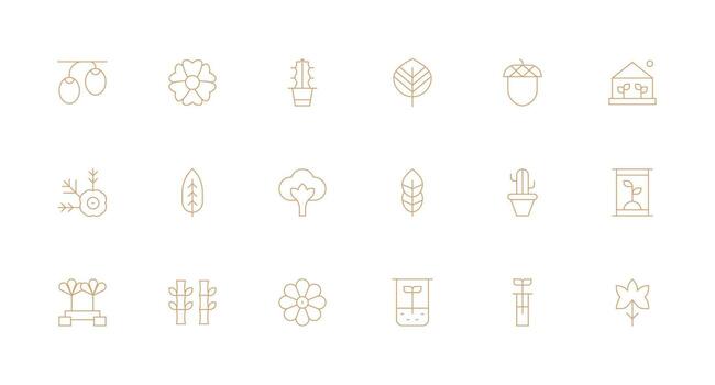 Botany Design Icons featuring 18 in Minimal Line Style Display Icon Pack vector