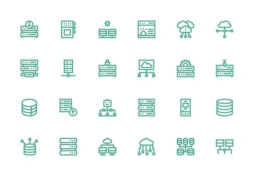 24 Thick Line Line Icons for Data Center Graphics Essential Icons for Rapid UI Building vector