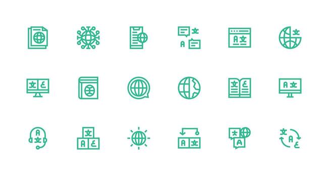 Multilingual Icon Set with 18 Strong Stroke Line Graphics Multi-Purpose Icon Set vector