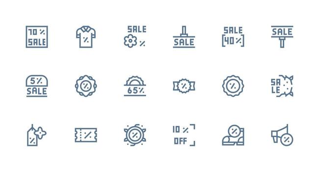 Price Reduction Icon Set with 18 Strong Stroke Line Graphics Dashboard Icon Series vector