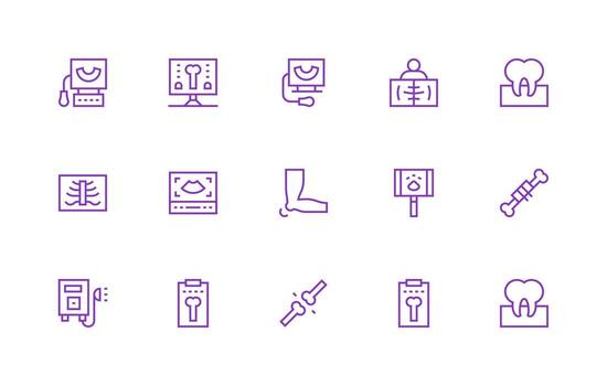 Radiology featuring 15 Icons in Regular Line Design All Device Compatible Icon Set vector