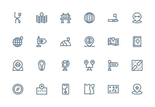 24 Thick Line Line Icons for Map Graphics Clean Icon Collection for Web Use vector