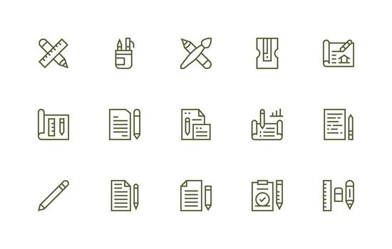 Pencil Icon Set with 15 Regular Line Graphics Professional Icon Set vector