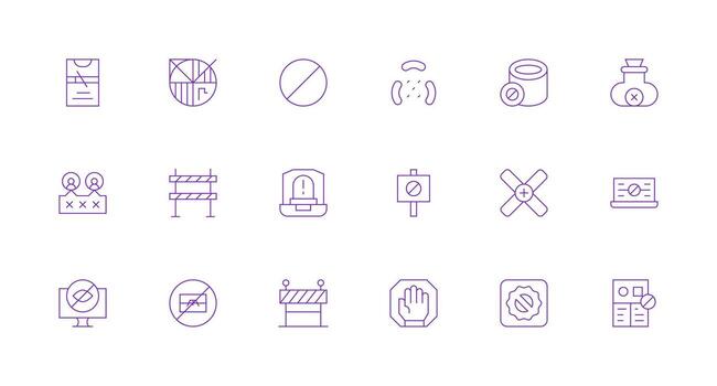 No Access Icon Set with 18 Minimal Line Graphics Flexible Icon System for Web Interfaces vector