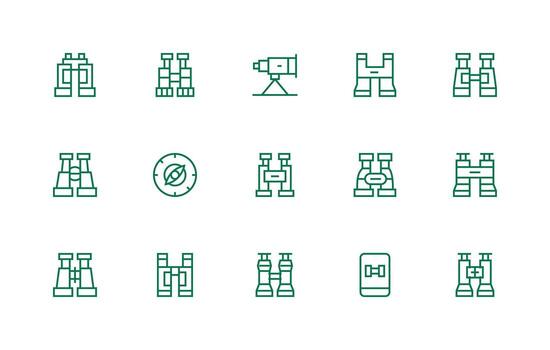 Binoculars Set with 15 Regular Line Icons Quick Access Icons for UI Development vector