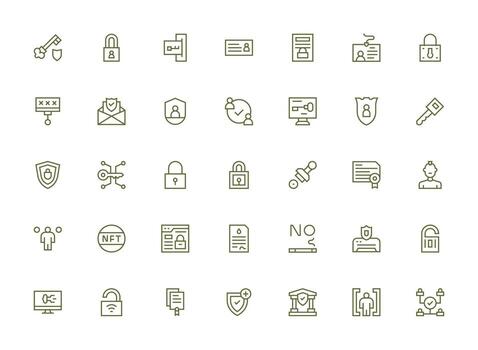 autenticación presentando 35 íconos en regular limpiar línea diseño basado en temas icono paquete vector