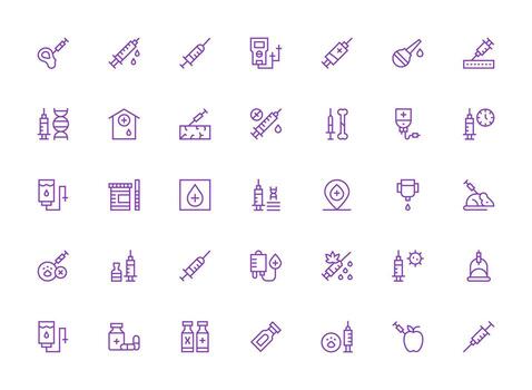 Injection Set with 35 Regular Clean Line Icons Icon Set for Web vector