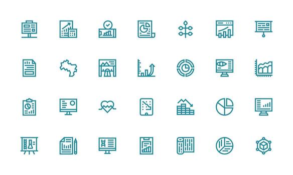 28 íconos para grafico en negrita línea formato de uso múltiple icono diseño paquete vector