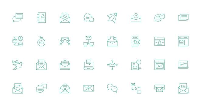 correo electrónico conjunto con 32 Delgado línea íconos simplificado icono paquete para visual herramientas vector