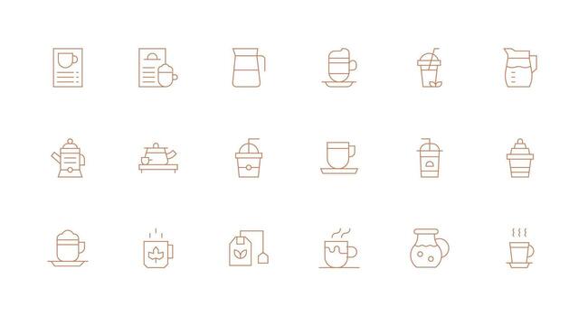 Tea Icon Set with 18 Minimal Line Graphics Flat Icon Set vector