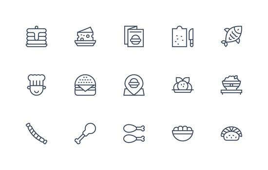 cocina presentando 15 íconos en regular línea diseño mínimo icono conjunto para interfaz proyectos vector