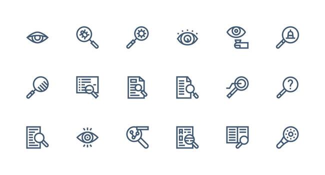 Examine Icon Collection with 18 Strong Stroke Line Designs All Device Compatible Icon Set vector