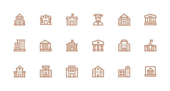 institución icono colección con 18 fuerte carrera línea diseños íconos construido para visual consistencia paquete vector