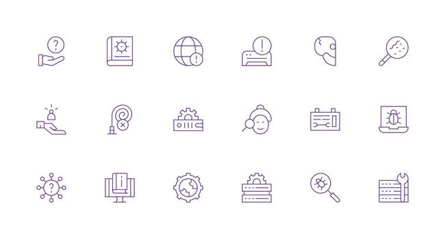 18 Troubleshooting Icons in Minimal Line Aesthetic UI Icon Set vector