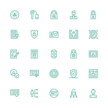 25 Medium Stroke Outline Icons for Authentication Graphics Neat Icon Set vector