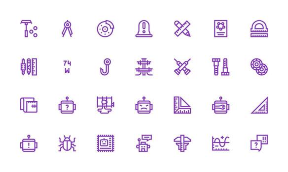 28 íconos para técnico en negrita línea formato agudo íconos para presentaciones vector