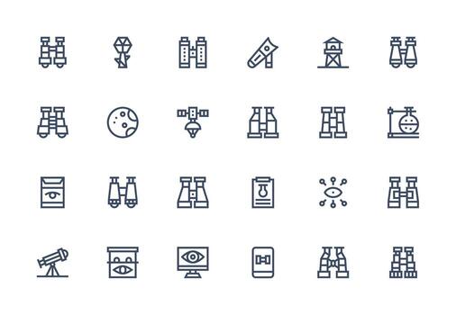 24 grueso línea línea vectores para observación tema multi-estilo íconos para creativo proyectos