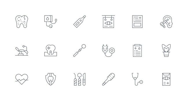 Checkup including 18 Minimal Line Illustrations Scalable Icons for Cross-Platform Interfaces vector