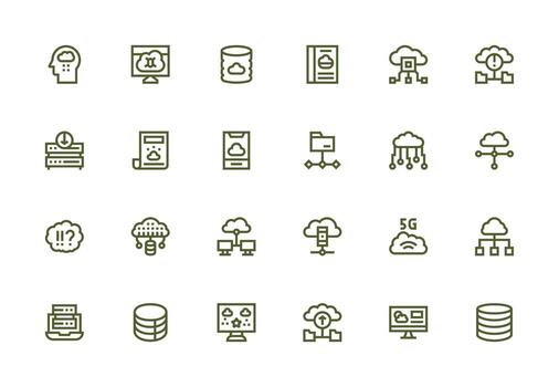 nube informática icono colección con 24 grueso línea línea diseños bien estructurado íconos para creativo utilizar vector