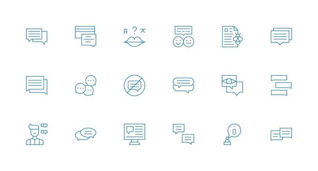 18 Minimal Line Icons for Comments Graphics Style Icon Set vector