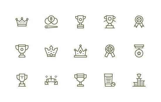 Winner Icon Set with 15 Regular Line Graphics Professional Icon Pack for Development Work vector