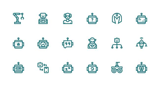 Robot Design Icons featuring 18 in Strong Stroke Line Style Modern Icon Set vector