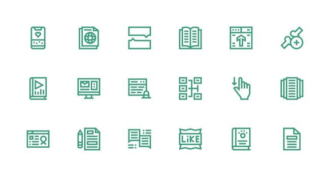 Content Icon Set with 18 Strong Stroke Line Graphics Neatly Designed Icons for Web Platforms vector