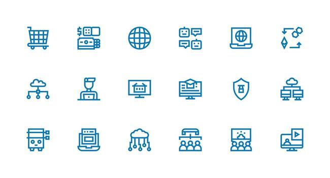 virtual conjunto con 18 fuerte carrera línea íconos completar icono haz para web diseño vector