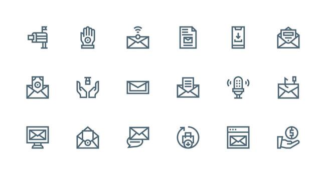 Receive Design Icons featuring 18 in Strong Stroke Line Style Neatly Designed Icons for Web Platforms vector