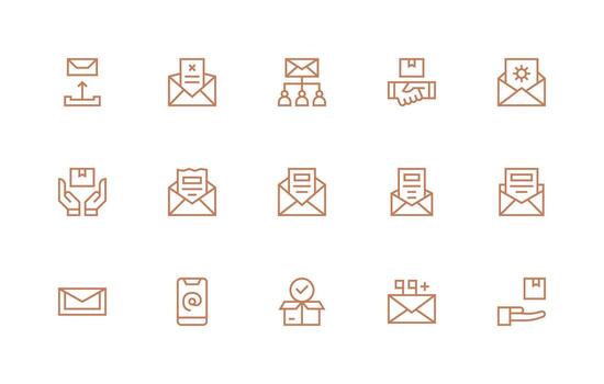 15 íconos para correo en regular línea formato todas dispositivo compatible icono conjunto vector