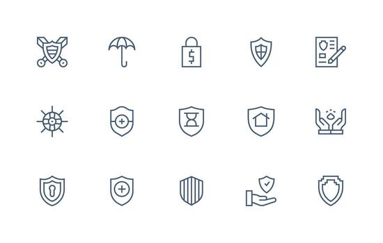 Safeguard Design Icons featuring 15 in Regular Line Style Icons Built for Visual Consistency Pack vector