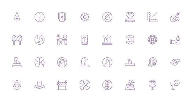 Caution Icon Set with 32 Thin Line Graphics Professional Icon Set vector