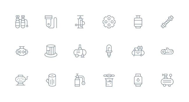 Cylinder Design Icons featuring 18 in Minimal Line Style Balanced Icon Set for Functional Design vector