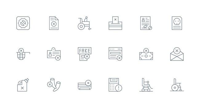 Minimal Line Style Invalid Icons with 18 Vectors Multi-Purpose Icon Pack for Templates