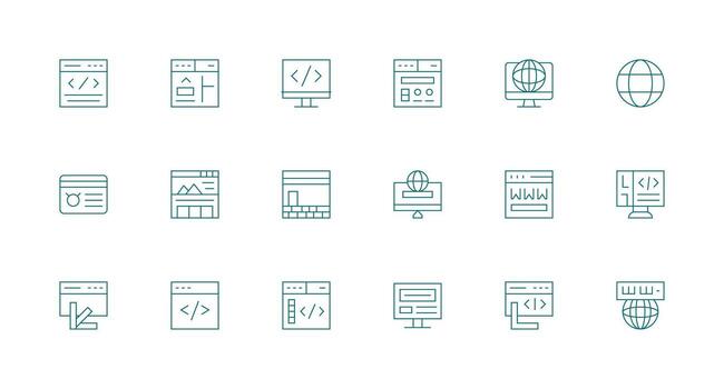 Browser Set with 18 Minimal Line Icons Reusable Icon Set vector