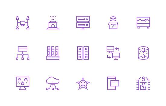 15 regular línea estilo íconos desde servidor colección icono conjunto para web vector