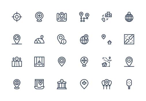 Coordinates Design Icons featuring 24 in Thick Line Line Style User Interface Icons for Digital Products vector