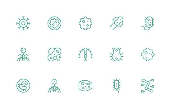 Microbe Visual Pack containing 15 Regular Line Icons Design Ready Icon Set for Teams vector