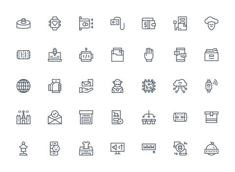 35 Regular Clean Line Icons for Digital Graphics Scalable Icons for Cross-Platform Interfaces vector