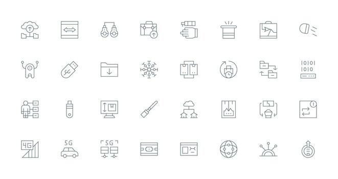 32 Icons for Data Transfer in Thin Line Format Interface Icon Collection for Daily Projects vector