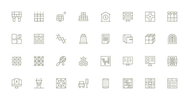 Grid Set with 32 Thin Line Icons Functional Icon Series vector